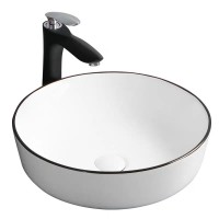 Round shape black line ceramic decoration hand wash basin for countertop