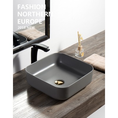 2019 Newest Matte Grey Cabinet Ceramic Art Basin Movable Porcelain Wash Basin Square Shape